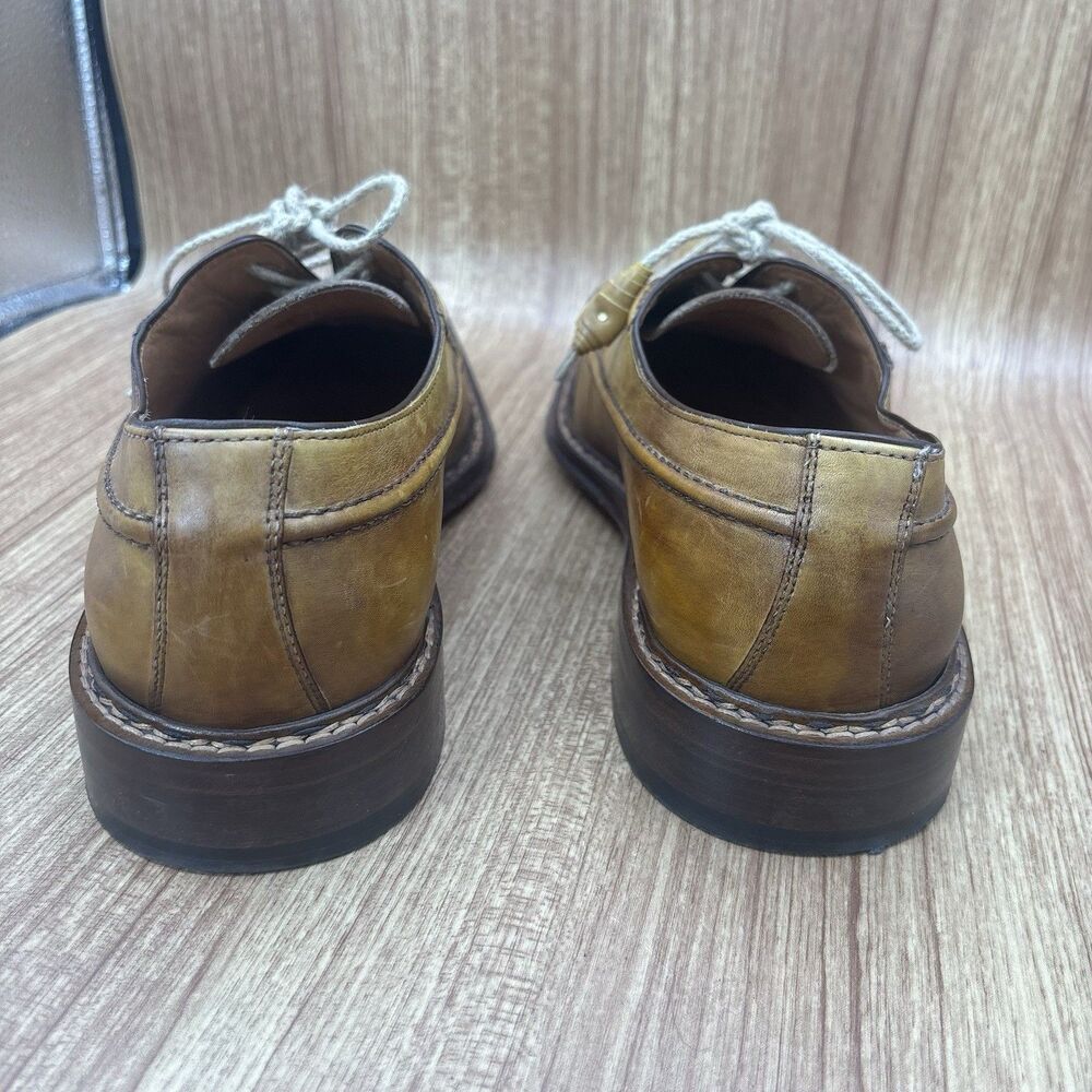 Soulier Men’s Dress Oxford Square Toe Leather Yellow Brown Italy EU 43 / Mens 10 - Picture 8 of 11